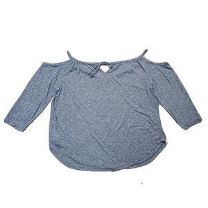 NEW Michael Stars Women's OS Navy Heather Top Stretch Cold Shoulder 3/4 Sleeve